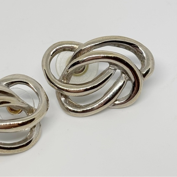 Vintage Silver Tone Modernist Abstract Swirl Pierced Post Earrings 1.5” - Picture 4 of 6